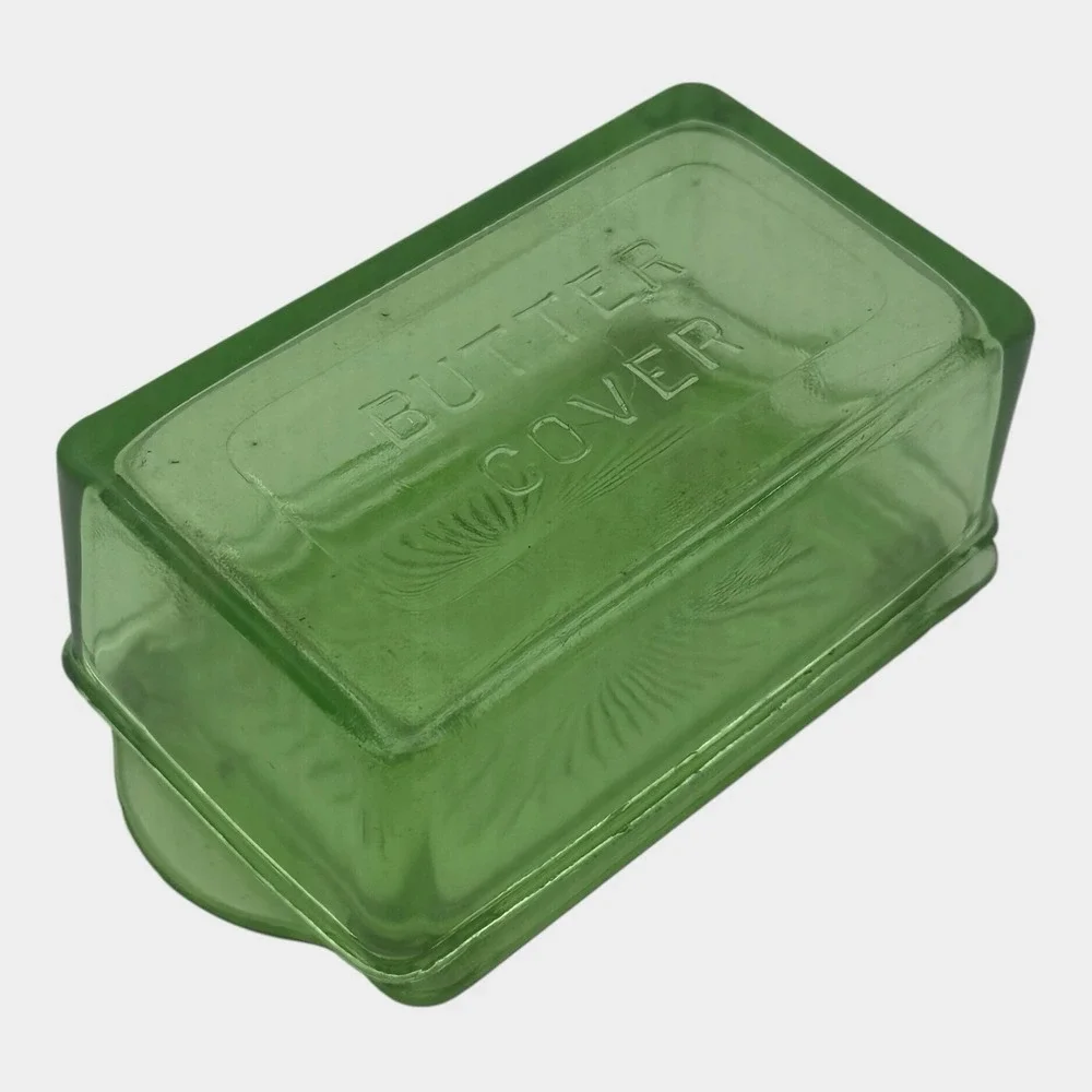 Hazel Atlas Uranium Glass Butter Cover Dish Lid Green Depression UV Glow Vintage